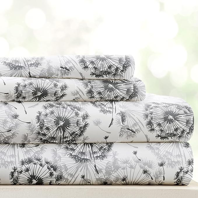 Linen Market 4 Piece King Sheet Set - Breathable, Double-Brushed Patterned Cooling Sheets – Oeko-TEX Certified Ultra Soft & Wrinkle-Free 16" Deep-Pocket King Sheets - Easy Care Make a Wish Light Gray