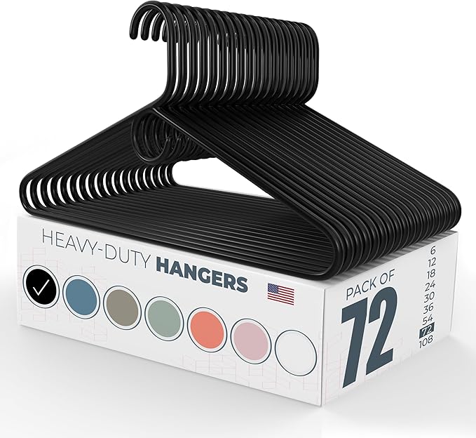 Neaties Heavy Duty Clothes Hangers 50+ Pack (72 Count) – Made in The USA – 8lb Capacity Plastic Hangers for Adult Clothing – Durable for Pants, Coats, Jackets, or Jeans – Black