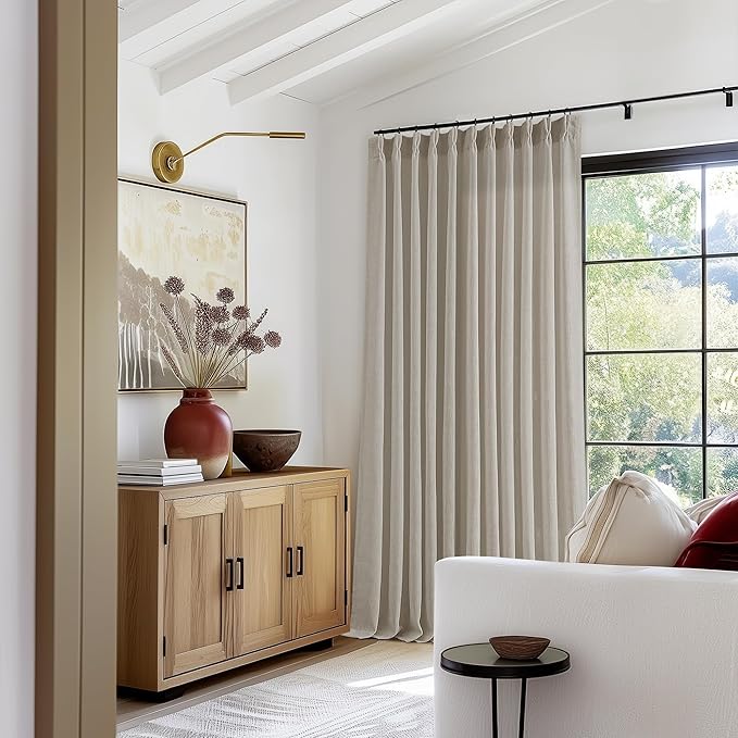 Burlywood Birch 90 Inches Long 70 Inch Wide Curtains for Living Room Light Filtering Semi Sheer Modern Farmhouse Pleated Curtain Back Tab for Patio Sliding Door Dining Room Large Window 1 Panel 70x90
