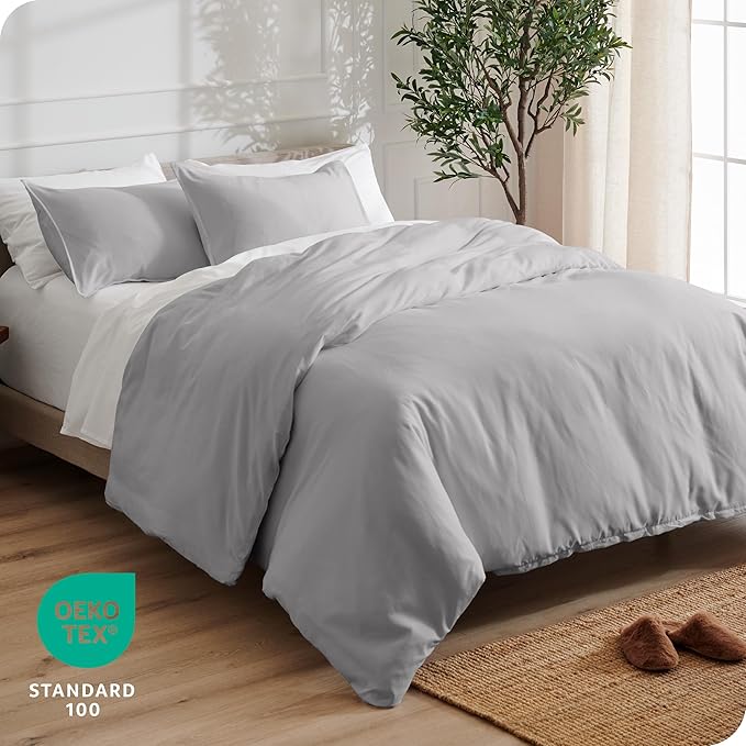 Bare Home Bedding Duvet Cover Oversized Queen Size - Premium 1800 Super Soft Collection - Lightweight, Cooling Duvet Cover - Soft Breathable (Oversized Queen, Light Grey)