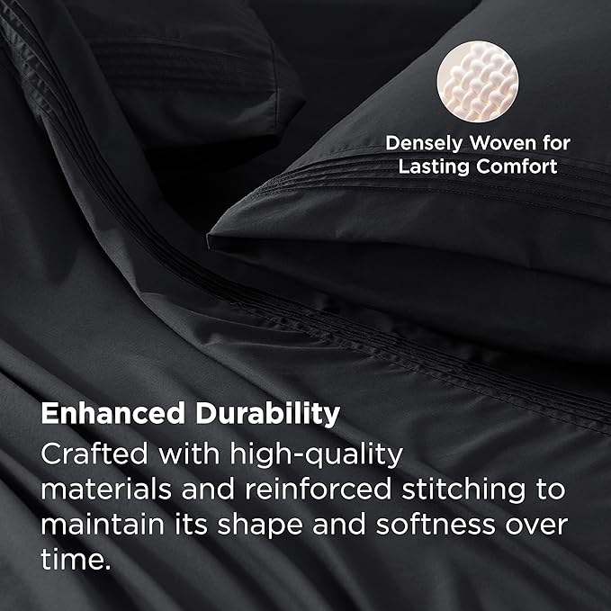 Bedsure Deep Pocket Queen Sheets Set - Fits Mattresses Up to 21 Inches Thick - 4 Piece GentleSoft Bed Sheets, Moisture Wicking, Soft & Cooling Bedsheet & Pillowcases, Easy & Secure Fit, Black