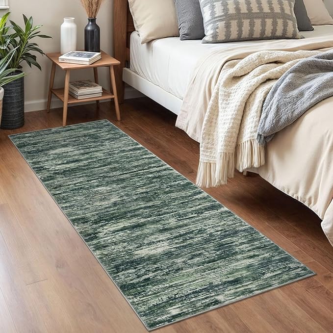 2x5 Modern Abstract Runner Rug for Hallways, Dark Green Super Soft Hallway Decor Kitchen Rugs with Non-Slip, Non-Shedding Washable Rug for Hallways Entryway Bedroom Indoor