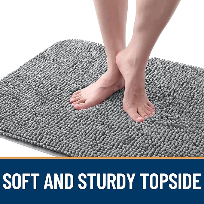 OLANLY Dog Door Mat for Muddy Paws 34x21, Absorbs Moisture and Dirt, Absorbent Non-Slip Washable Doormat, Quick Dry Chenille Mud Mat for Dogs, Entry Indoor Entryway Carpet for Inside Floor, Grey