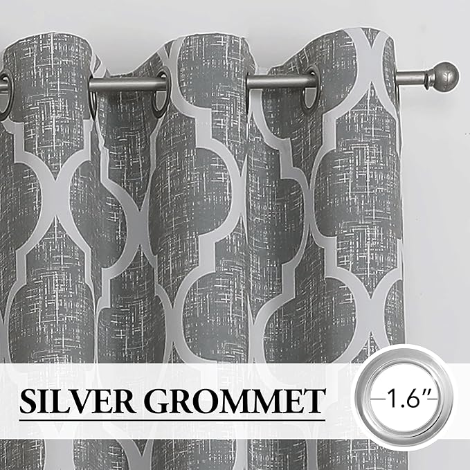 Beauoop 100% Blackout Curtains 96 Inches Long 2 Panels for Bedroom Living Room Grey Moroccan Geo Room Darkening Thermal Insulated Soundproof Grommet Top Window Treatments Drapes, 50x96 Set of 2