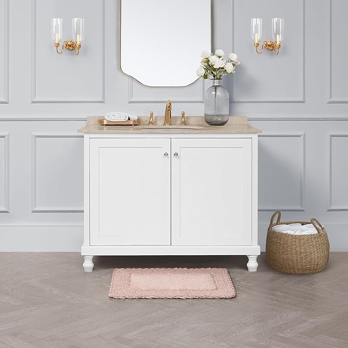 Laura Ashley Ruffle Border 100% Cotton Bath Rug, Blush Pink, 17"x 24"