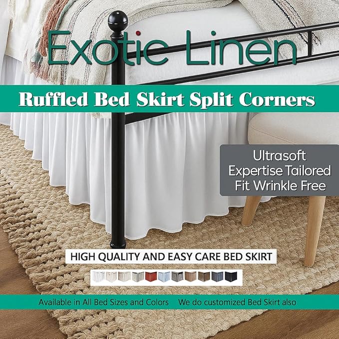 Ruffled Bed Skirt Split Corners with Platform, Tailored Fit Hotel Quality Wrinkle Free Ultra-Soft Microfiber Dust Ruffle, Upto 10 Inch Drop, Full, Taupe