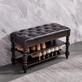 Shoe Storage Bench with Cushion, Entry Bench with Storage Solid Wood Shoe Bench Ideal for Entryway Living Room and Corridor (Walnut 31.5'')