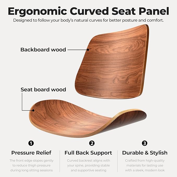 Home Office Desk Chair with Wheels, Armless Adjustable Height PU Leather Office Chair, Mid Back Ergonomic Computer Chair, Walnut Curved Seat Design No-Arm Chair (All-White)