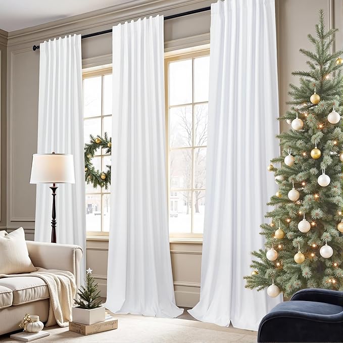Small Blackout Curtains 45 Inches Long 2 Panels Short Linen Look Heat Blocking Drapes 46 Inch Window Decor for Kitchen Bedroom Bathroom Thermal Insulated White Black Out Curtains 52x45 Length Back Tab