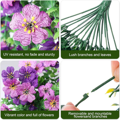 Artificial Faux Hanging Flowers Plants for Spring Outdoor Outside Decoration, 2 PCS Fake Silk Daisy with Eucalyptus UV Resistant Realistic Trailing Vines for Balcony Patio Porch (Darkpurple+Purple)