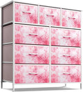 Sorbus Kids Dresser with 9 Drawers - Furniture Storage Chest Tower Unit for Bedroom, Hallway, Closet, Office Organization - Steel Frame, Wood Top, Tie-dye Fabric Bins (Pink, Tie-dye)