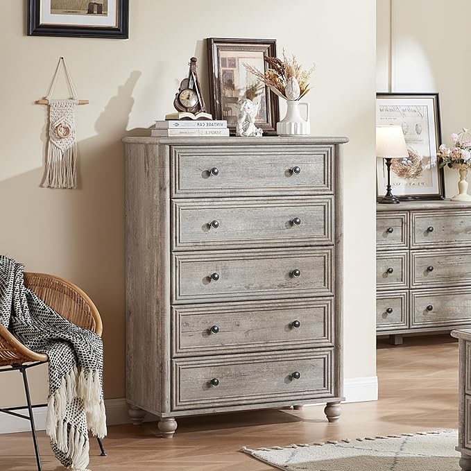 Farmhouse Dressers & Night Stand Set of 4, Wood 54" Wide Dresser & 45" Tall Chest of Drawers, 18" with Charging Station Nightstand Set of 2, Bedroom Furniture Dresser Set for Home Living Room Hallway
