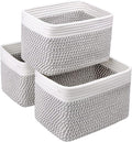 Small Cotton Rope Basket – Storage Bin for Organizing (10.6" x 6.7" x 6.7"), Bathroom Storage Basket for Shelf, Counter & Closet（White & Mixed Grey）