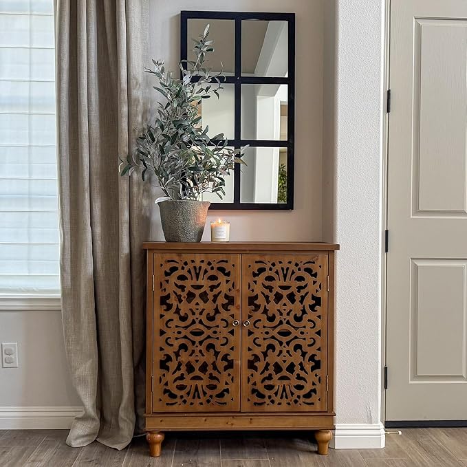 PHI VILLA Accent Cabinet with Doors - Credenza Small Buffet 2 Door Storage Cabinet
