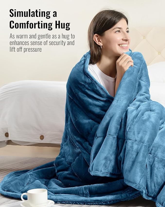 Sivio Sherpa Fleece Weighted Blanket for Adult, 15lbs Fuzzy Throw Blanket with Soft Plush Flannel, Reversible Queen Size Super Soft Extra Warm Cozy Fluffy Blanket, 60x80 Inch Dual Sided Slate Blue