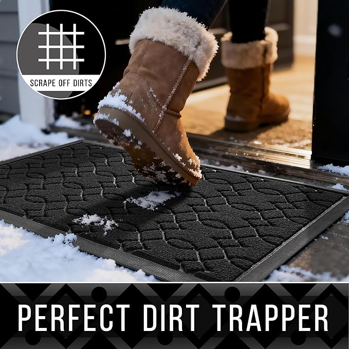 Yimobra Large Door Mat 47x32, All-Season Waterproof Doormat Outdoor Entrance, Heavy Duty Non-Slip Outside Door Mat for Garage Patio Proch Entryway Indoor, Easy Clean, Black