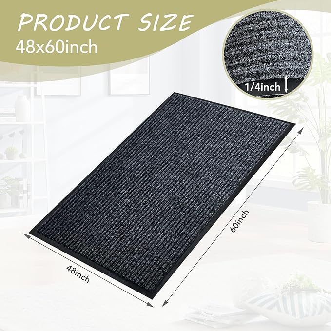 Front Door Mat,4'x5'Indoor Outdoor Door Mat,Heavy Duty Durable Welcome,Commercial Floor Mats Inside Outside Entrance, Waterproof All-Season, All-Weather Non Slip Backing Doormat for Entryway,Black