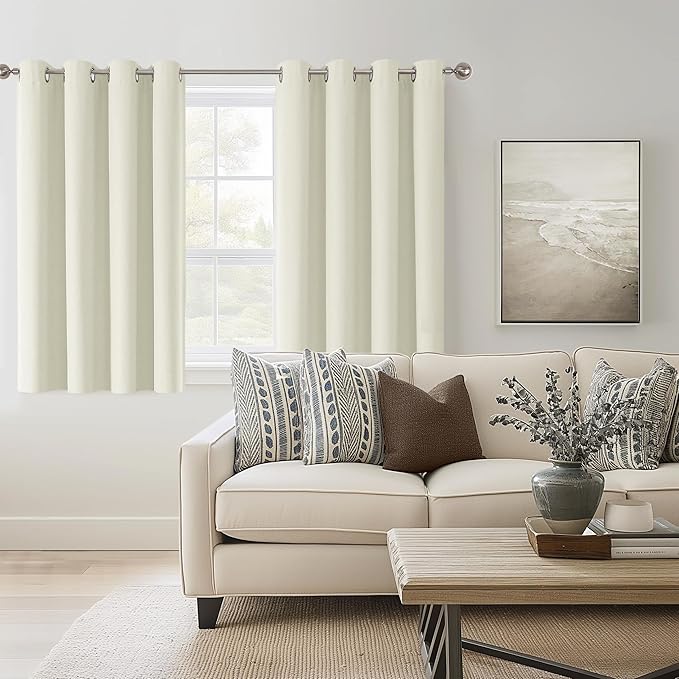 ChrisDowa 100% Blackout Iovry Solid Curtains 54 Inches Long 2 Panels for Bedroom Living Room,Farmhouse Room Darkening Thermal Insulated Soundproof Grommet Top Window Treatment Drapes,52x54