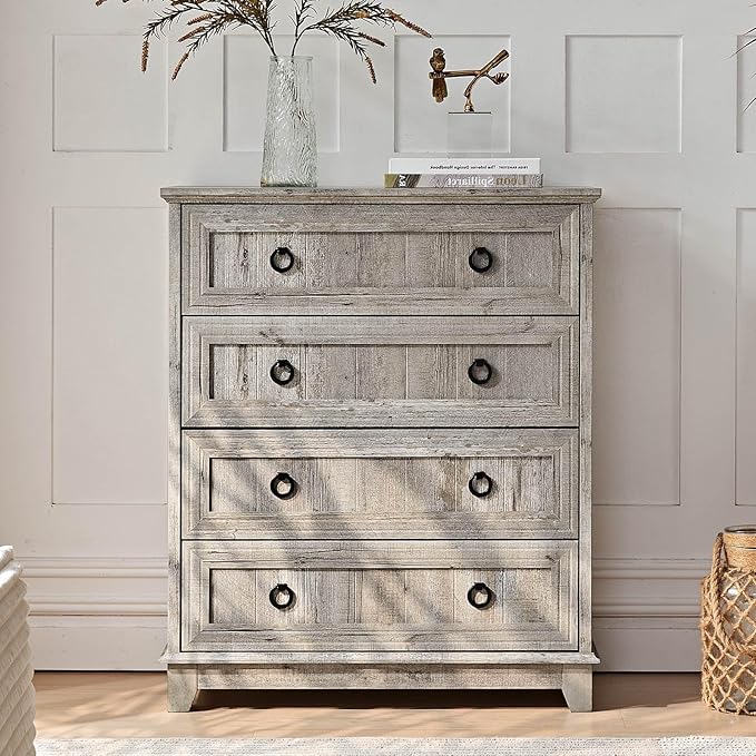 6 Drawer Dresser for Bedroom, 41" Tall Small Dressers & Chest of Drawers, Farmhouse Dresser with Metal Handle, Wood Storage Organizer Closet for Living Room, Hallway, Entryway