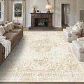9x12 Vintage Washable Area Rugs Boho Medallion Large Distressed Retro Accent Carpet Floral Non-Slip Soft Low Pile Indoor Throw Rug for Living Room Bedroom Dining Room Office Kitchen, Beige