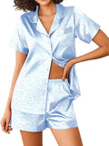 Ekouaer Womens Silk Satin Pajamas Sets 2 Piece Short Sleeve Sleepwear Button Down Top and Shorts Pjs Lounge Wear Sets