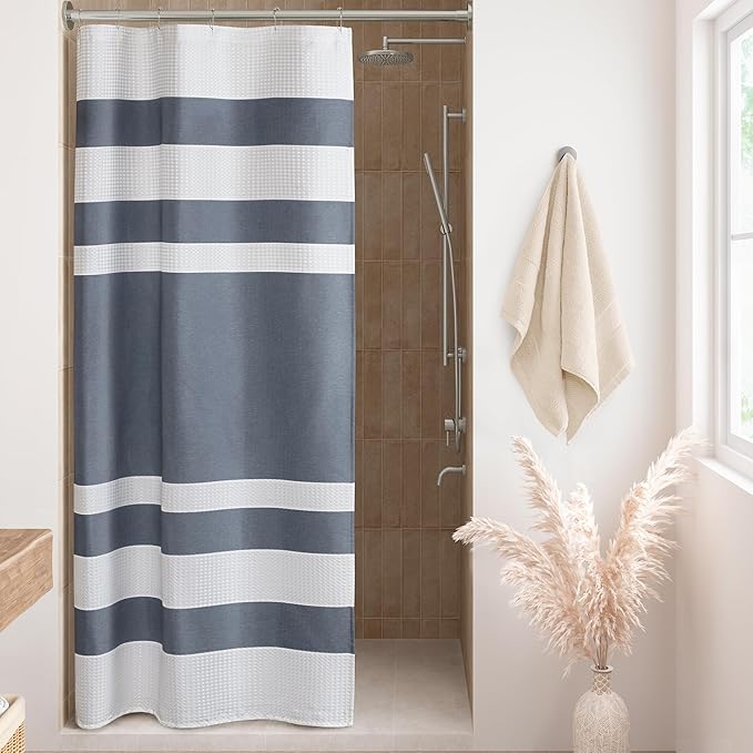 Madison Park Shower Curtain Spa Waffle Weave Stall Shower Curtain for Bathroom 3M Scotchgard Moisture Management, Spa Quality Modern Shower Curtains for Bathroom, Stall: 36x72'' Indigo Blue