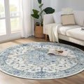 Area Rugs 7ft Washable Non-Slip, Floral Vintage Distress Print Pattern Medallion Carpet for Living Room Bedroom Dining Room, Light Blue Navy Beige Gray White