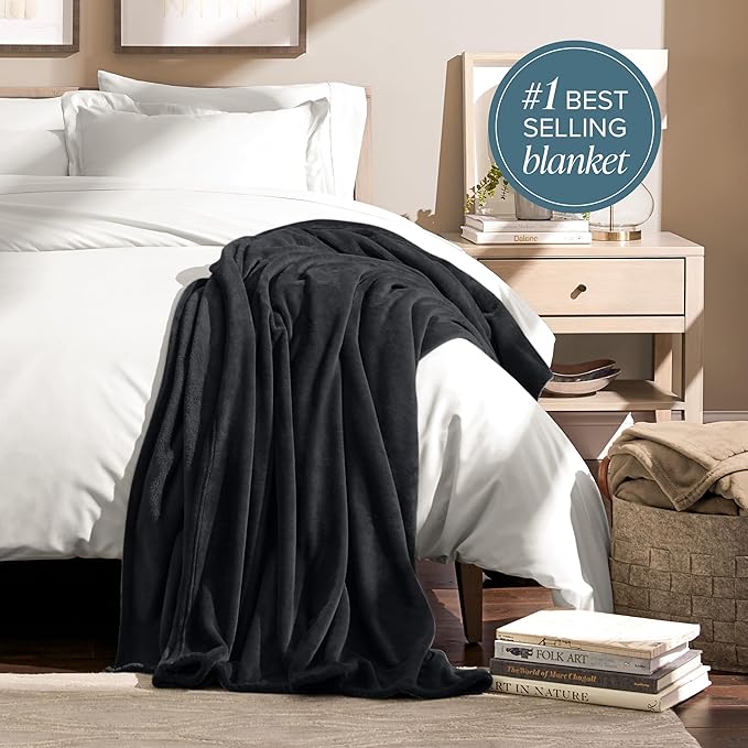 Bare Home Fleece Blanket - King Size - Ultra-Soft Lightweight for Bed, Sofa, and Couch - Luxury Microplush - Cozy Warm Blanket (King, Black)