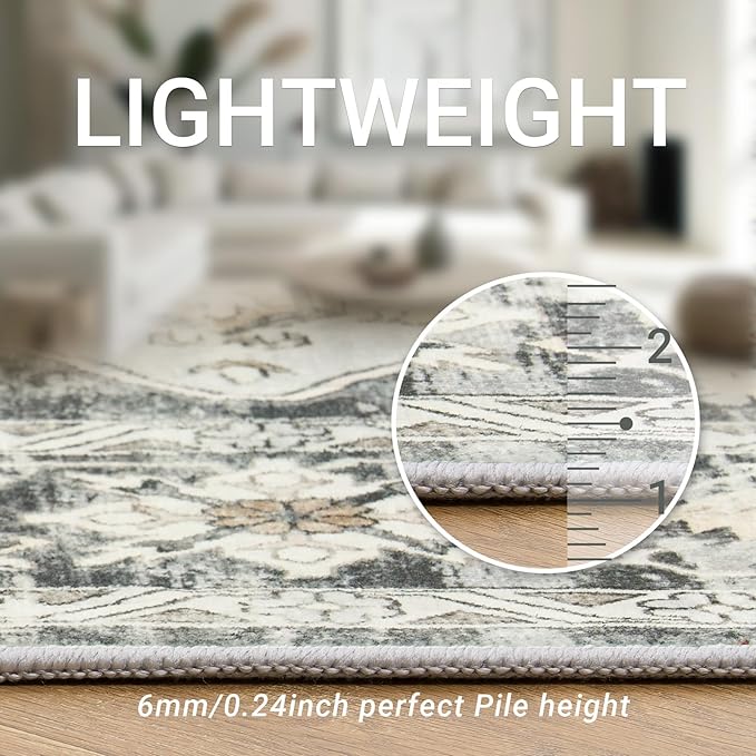 zesthome Area Rugs 6x9, Large Rugs for Living Room, Stain Resistant Washable Rug, Rugs for Bedroom with Non Slip Backing, Ultra-Thin Vintage 6x9 Area Rug