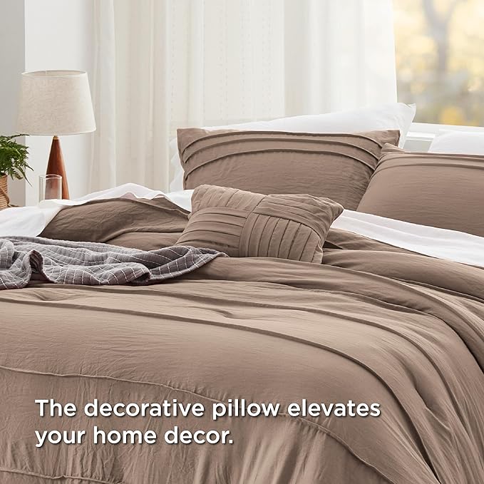 Bedsure Brown King Size Comforter Set - 4 Pieces Pinch Pleat Bed Set, Down Alternative Bedding Sets for All Season, 1 Comforter, 2 Pillowcases, 1 Decorative Pillow