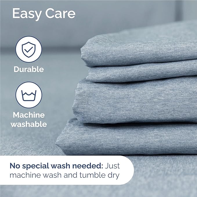 Full 6 Piece Sheet Set - Cooling & Breathable - Hotel Luxury Bedding, Includes Fitted Sheet for Women, Men, Kids and Teens - 1 Flat, 1 Fitted Sheet, 4 Pillowcases with Deep Pockets - Heathered Blue