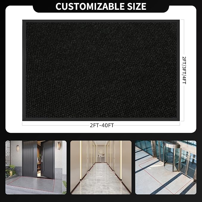 3ft x 13ft Front Door Mat Indoor Outdoor Entrance, Commercial Heavy Duty Entryway Matt, Non-Slip Rubber Backing Low Profile Doormat, Waterproof Dirt Trapper Welcome Mat for High Traffic Area