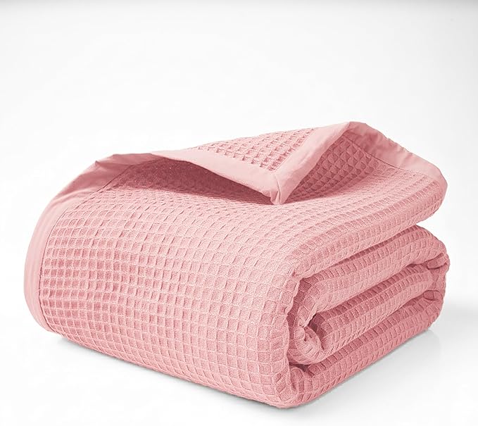 Salt Earth GOTS Certified 100% Organic Cotton Throw Blanket, 108"X90" Blankets & Throws for Bed, Throw Blanket for Couch,Modern & Cozy Blanket, All Season Waffle Blanket, Soft Blanket (Misty Rose)