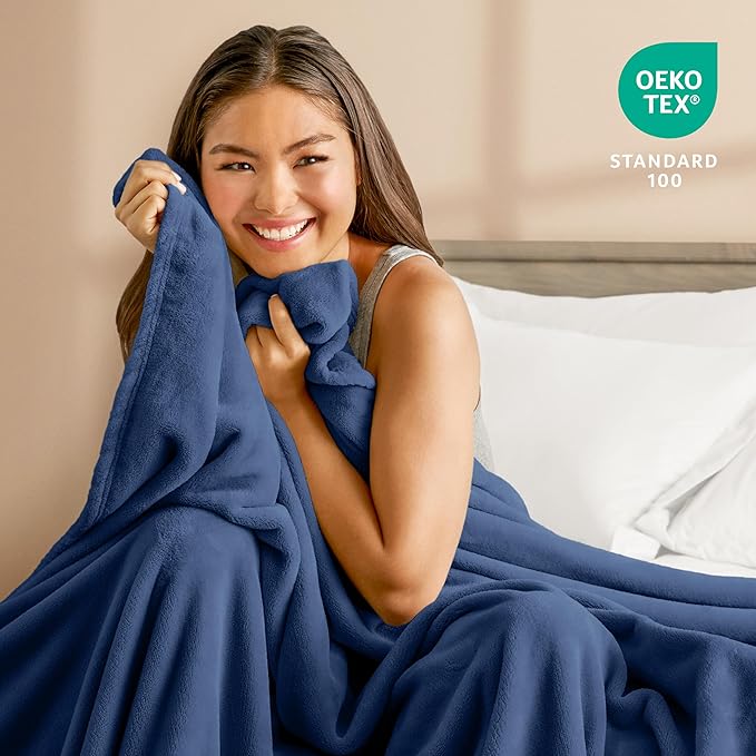 Bare Home Fleece Blanket - Throw/Travel - Ultra-Soft Lightweight for Bed, Sofa, and Couch - Luxury Microplush - Cozy Warm Blanket (Throw/Travel, Dark Blue)