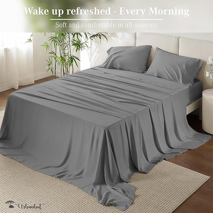 URBANHUT 800 Thread Count 100% Cotton California King Size Sheets, Luxury 4 Piece Cal King Bedsheets, Hotel Sheets Sateen Finish - Better Than Egyptian, 16" Elasticized Deep Pocket - Dark Grey
