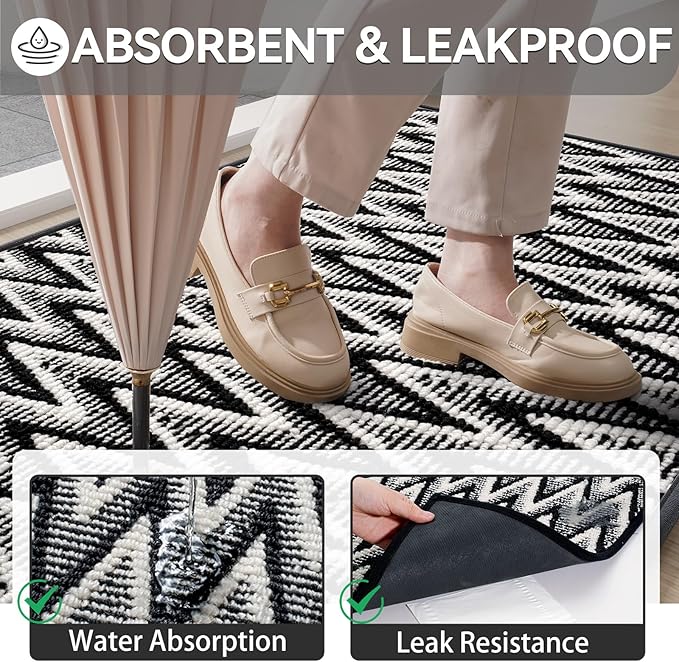 Indoor Door Mat 31x47, Dirt Resistant & Absorbent Doormat for Entryway Inside, Non-Slip Rubber Backing Front Door Mat Indoor Entrance, Low-Profile, Washable, Black