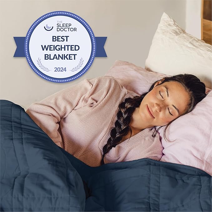 Baloo Weighted Blanket for Adults 20 lb (Navy Blue, 60"x80") | Cool & 100% Cotton | Machine Washable & Dryer Safe | Glass Microbead Fill