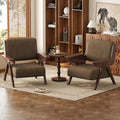 Mid Century Modern Accent Chair, Fabric Upholstered Lounge Arm Chair with Solid Wood Frame for Living Room, Bedroom, Office, Reading Corner (Coffee, Set of 2)