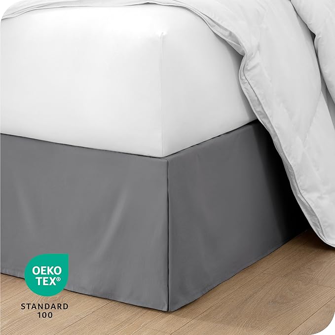 Bare Home Kids Twin Bed Skirt - 15-Inch Tailored Drop Easy Fit - Bed Skirt for Beds - Center & Corner Pleats (Twin, Grey)