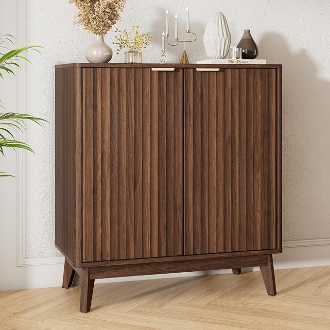 Sideboard Cabinet, Small Buffet Cabinet, Modern Fluted Storage Cabinet with Adjustable Shelf & Doors, Accent Credenza Sideboard for Kitchen, Coffee Bar, Living Room, Entryway, Hallway