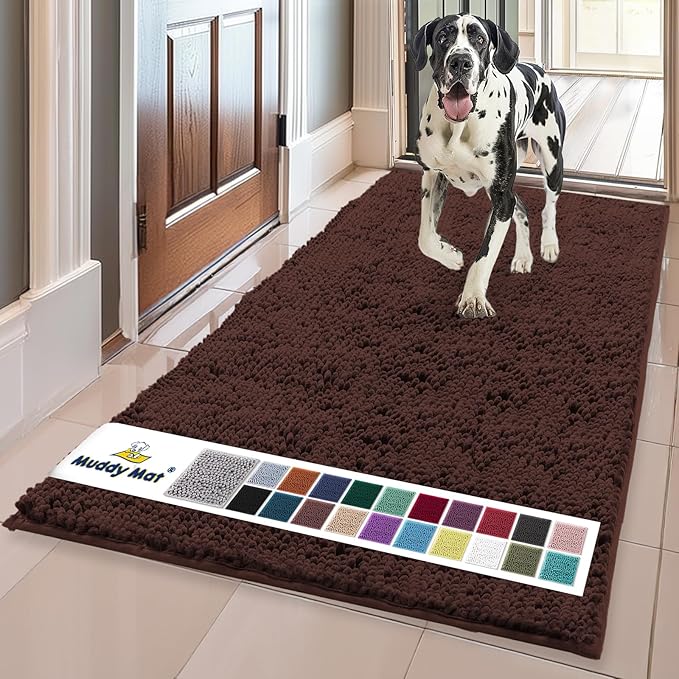 Muddy Mat® Shown on TV – Super Absorbent Door Mat Indoor, Microfiber Quick Dry Chenille Entryway Rug, Non-Slip Front Door Mat, Indoor Mats for Entryway, Machine Washable Pet Rug, Brown 36"x60"