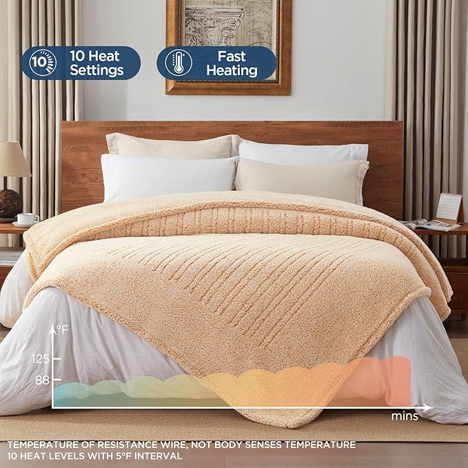 Westinghouse Electric Blanket Twin Size, Soft Plush Sherpa Heated Blanket with 10 Heating Levels & 1-12 Hours Auto-Off, Machine Washable, 62x84 inches, Yellow