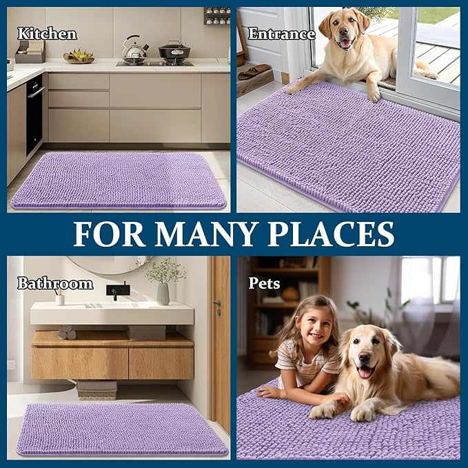 OLANLY Dog Door Mat for Muddy Paws 30x20, Absorbs Moisture and Dirt, Absorbent Non-Slip Washable Doormat, Quick Dry Chenille Mud Mat for Dogs, Entry Indoor Entryway Carpet for Inside Floor, Lavender