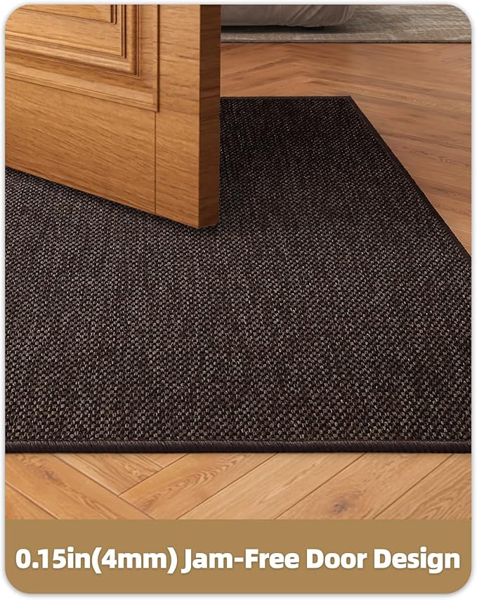 Color&Geometry Ultra-Thin Indoor Door Mat, 32"x48" Low-Profile Non-Slip Entryway Rug with Modern Geometric Texture, Washable Doormat for Indoor Entrance, Front Door, Brown (Rolled-up NO Creases)