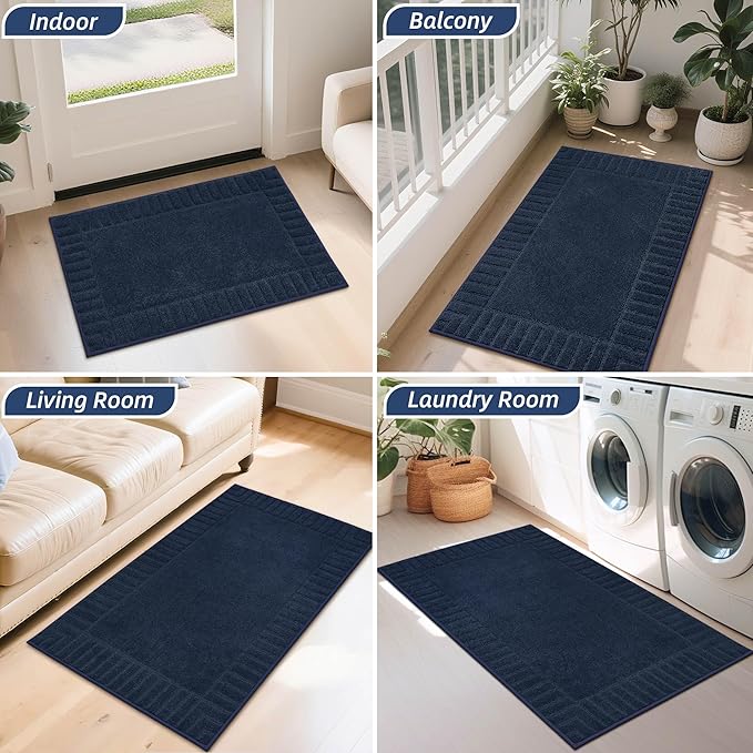 BEQHAUSE Door-Mat Non-Slip Front Doormat Low-Profile Entrance Mats for Front Door Entry Resist Dirt Washable Doormat Absorbent Entryway Door Mat,Navy Blue,32"x48"