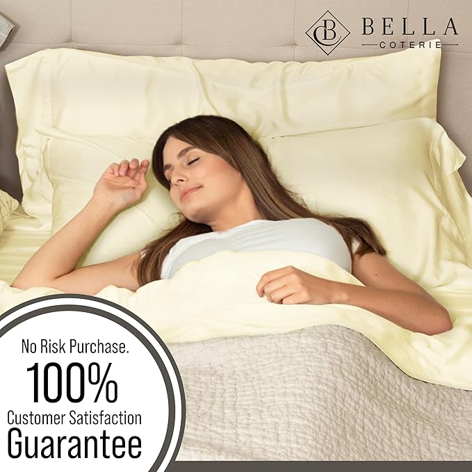 Bella Coterie Luxury Bamboo Viscose Twin Size Sheet Set | 100% Organically Grown | Ultra Soft | Cooling for Hot Sleepers | 18" Deep Pocket [Lemonade]