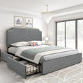 YITAHOME King Bed Frame with 4 Storage Drawers, Upholstered Platform Bed Frame with Adjustable Rivet-Trimmed Headboard, USB & Type-C Charging Ports, Wooden Slats, Easy to Assemble (Gray)