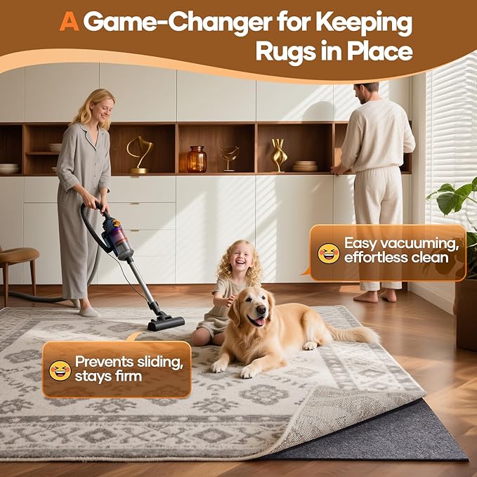 Veken Non Slip Cushioned Rug Pad Gripper 5 x 7 Ft, Felt and Silicone Backing, Thick Carpet Liner for Hardwood Floors and Finishes, Under Area Rugs Anti Skid Mat, Keep Rugs Safe and in Place, 1/8 inch