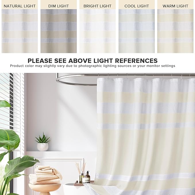 Madison Park Shower Curtain Spa Waffle Weave Wide Shower Curtain for Bathroom 3M Scotchgard Moisture Management, Spa Quality Modern Shower Curtains for Bathroom, Extra Width: 108"x72" Cream