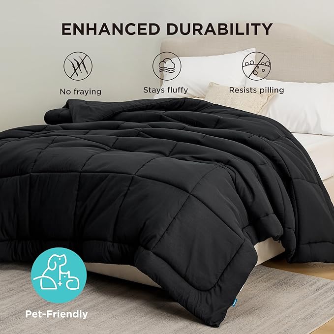 Bedsure Comforter Duvet Insert - Quilted Comforters Cal King Size, All Season Duvet, GentleSoft Down Alternative Bedding, with 8 Tabs, Gifts for Women/Men, Black, California King 96 X 102 Inches